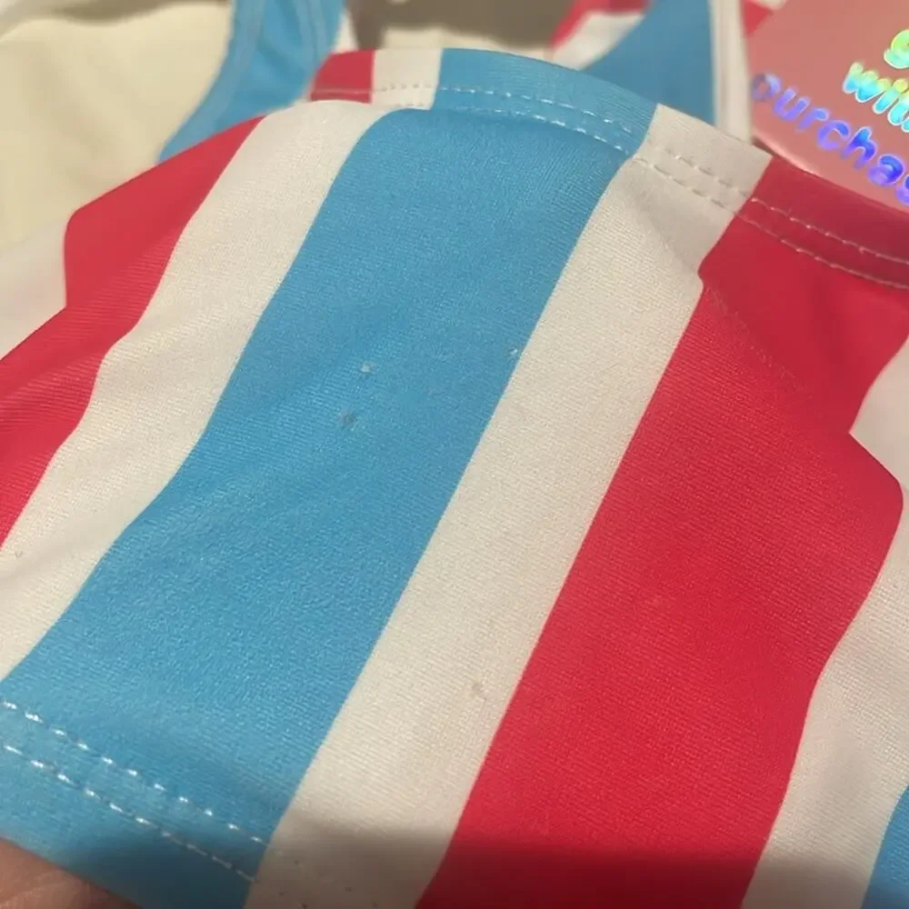 Sunset sky 7 one piece red blue white cut out hair band matching nwt bows at hip
